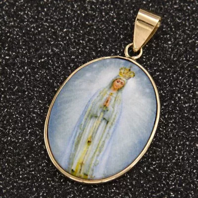 14k Yellow GOLD Virgin Mother Holy Mary Our Lady Of Fatima Madonna Pendant Medal • $189