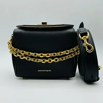 $930.58 • Buy $1790 Alexander McQueen Black Leather Gold Chain Box 16 Bag 479767 DZP0M 1000