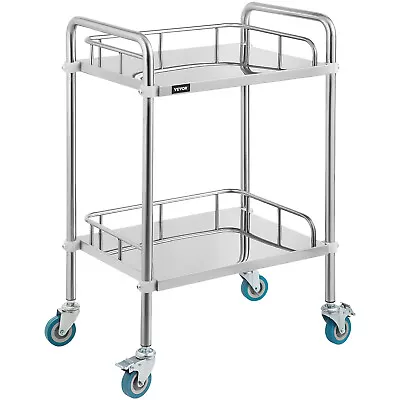 VEVOR 2 Tiers Medical Trolley Stainless Steel Dental Lab Mobile Rolling Cart • $55.99