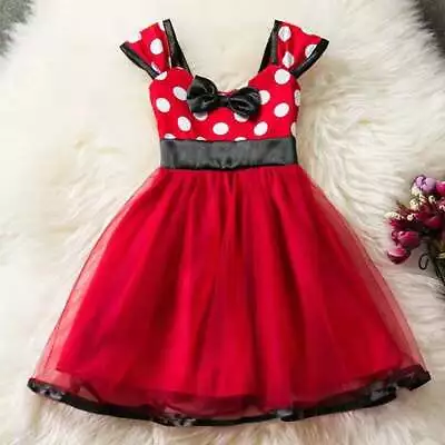 Girl Summer Polka-dot Gauze Dress Kids Minnie Mouse Birthday Princess TuTu Dress • $13.53