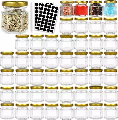 48 Pack 1.5 Oz Hexagon Glass Canning Jars With Gold Lids Mini Jam Jars For Hone • $28.13