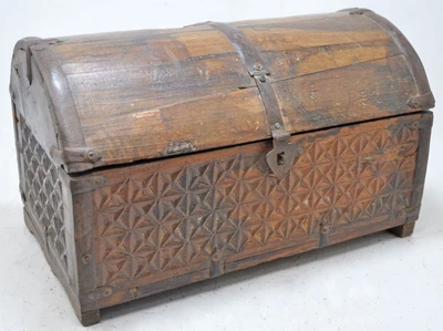 $89 • Buy Vintage Wooden Half Round Storage Chest Box Original Old Hand Crafted