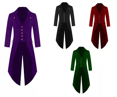 Men Steampunk Tailcoat Jacket Golden Buttons- 3 Colors Goth Victorian • $39.99