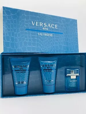 Versace Eau Fraiche Mini 3pc Set Cologne Splash 0.17 Oz After Shave Shower Gel • $27.95