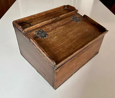 Antique 19th Century Oak Slope Top Writing Desk Portable Lap Desk W/ Hinged Top • $109.95