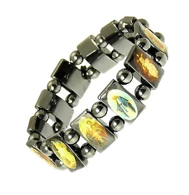 Magnetic Hematite Elasticated Saints Bracelet Jesus Wristband Religious Saints • £5.99