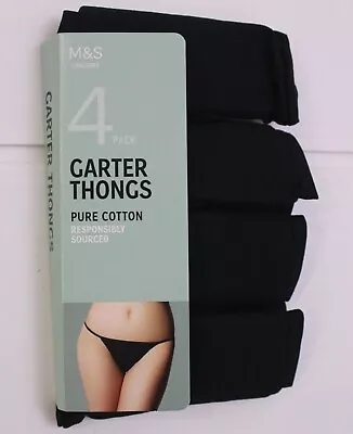 M & S Ladies 4 Pack 100% Pure Cotton Garter Thongs Knickers Underwear Size 18 22 • £5.95