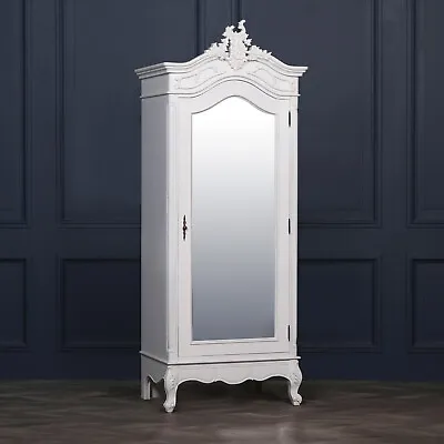 French White Carved Single Door Armoire With Mirrored Door • £889