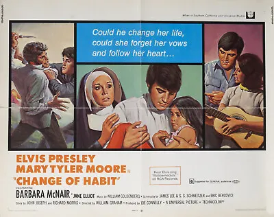 Original 1969 Elvis Presley & Mary Tyler Moore CHANGE OF HABIT Film Movie Poster • $125
