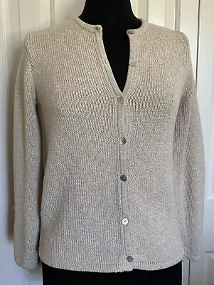 Vintage LL Bean Cardigan Knit Sweater Womens M Oatmeal Abelone Button Cotton • $12.99