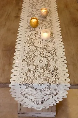 Ivory Vintage Lace Table Runner Dresser Scarf Doily Wedding 13x76 Inch Floral • $14.95