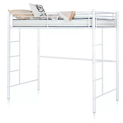 3.5FT Single Metal Loft Bed Frame High Sleeper Bunk Bed Study Desk Cabin Bed • £149.95