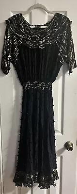 Fabulous Vintage Diane Freis Black And Gold Boho Dress Size S • $69.99