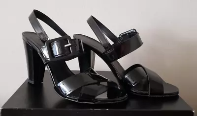 J. Crew  SYDNEY PATENT SANDALS BLACK SIZE 7.5 NEW WITH BOX • $89