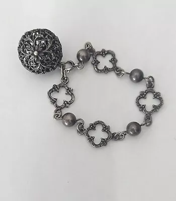 Antique Sterling Silver Filigree Ball Bracelet - 19.6 Grams • $60