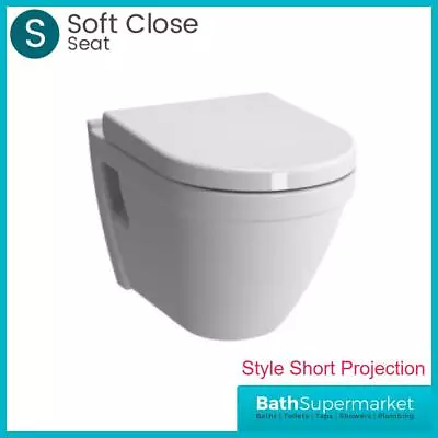 Compact Short Projection Square Wall Hung Toilet WC Pan & Soft Close Seat 480cm  • £149.95