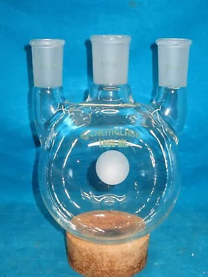 $44.95 • Buy Chemglass 1000ml 3 Neck Round Bottom Boiling Flask, 24/40 & 29/42, Three Neck