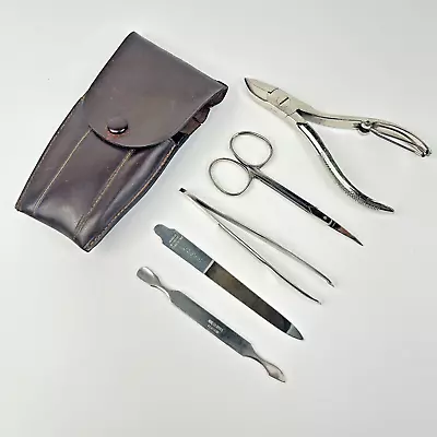 Vintage Aug. Hermes Solingen Germany Men's Manicure Set With Brown Leather Case • $89.99