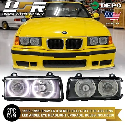 DEPO UHP LED Angel Eyes Euro Projector Glass Headlight For BMW E36 3 Series • $368.96