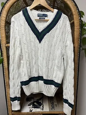 Vintage Ralph Lauren Polo Cricket Sweater Cable Knit Tennis M • $135