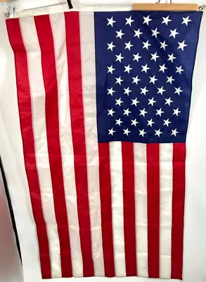 VINTAGE USA Nylon AMERICAN FLAG Embroidered Cotton 50 STARS 3' X 5' • $24.97