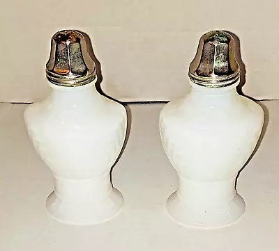 Vtg Victorian White Milk Glass Salt & Pepper Shakers - Faceted Lids 5.5  Tall • $16