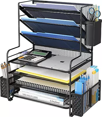 7 Tier Desk File Organizer Letter Tray Paper Organizer With Pen Holder And Meta • $34.92