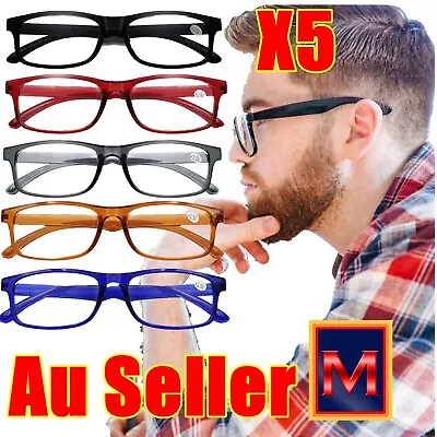 5 Pairs Mens Ladies Wayfarer Frame Magnifying Reading Glasses Nerd Spectacl AU • $9.95