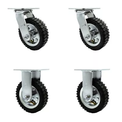 6 Inch Black Pneumatic Wheel Caster Set 2 Swivel With Swivel Locks And 2 Rigid • $159.42