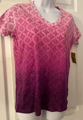 Made For Life Womens Pink V-Neck Short Sleeve Pullover Top Size Small • $9.95