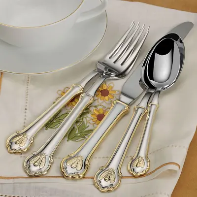 Wallace Napoleon Bee 24Kt Gold Accent 18/10 Stainless Steel 45-Piece Flatware Se • $204.14