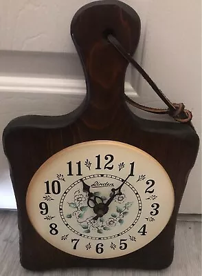 Vintage Linden Paddle Wall Clock Brown Wood 70's -80's Floral Country DECOR • $24.99