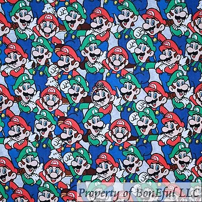 BonEful Fabric FQ Cotton Quilt Gray Blue Red Green Mario Brothers Game Boy Luigi • $7.03