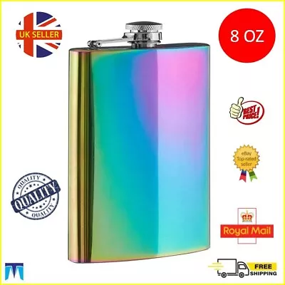 Hip Flask 8oZ Stainless Steel Rainbow Whisky Alcohol Drink Pocket Vodka Bottle • £5.95