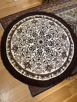 £24.99 • Buy Vintage 1970’s Dark Brown / Cream Woven Fringed Tapestry Floor Rug – Boho –