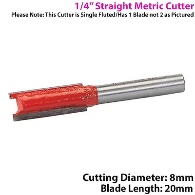 ¼  SHANK 8mm X 20mm Tungsten Carbide Straight Router Bit Worktop Wood Cutter • £6.99