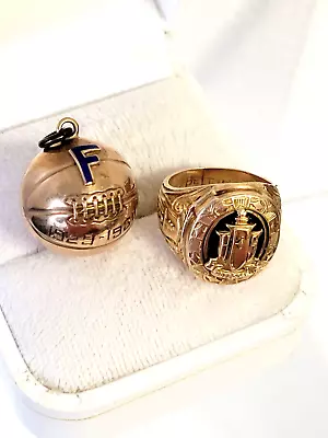 Vtg 10K Yellow Gold Freeport High School PA Class Ring & G.F. Basketball Charm • $345