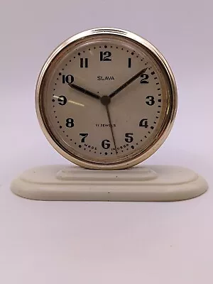 Vintage Mechanical Alarm Clock Slava 11 Jewels Servised USSR Soviet 1960s • $41.31