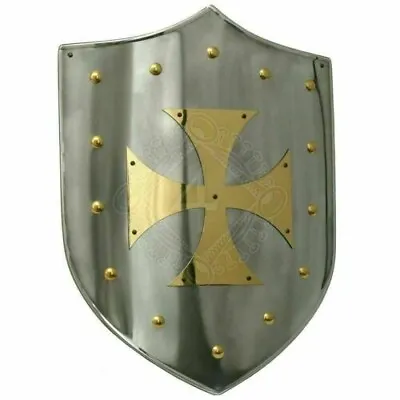Medieval Heater Shield Armor With Brass Templar Cross Knight Armor Halloween • $158.84