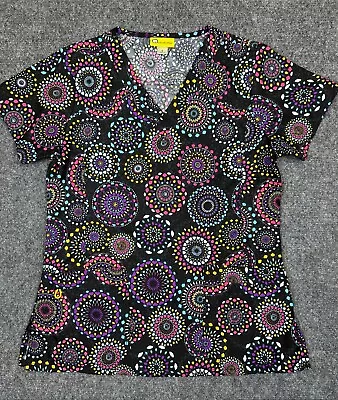 Wonder Wink Scrub Top - Black With Colorful Circle Patterns - Size Small • $7