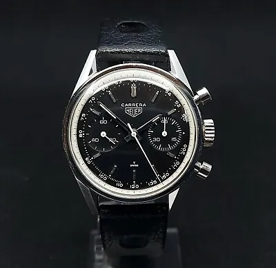 Heuer Carrera 45 Tachy Ref. 3647NT Vintage 1965 Chronograph Valjoux 92 Black • $5923.24