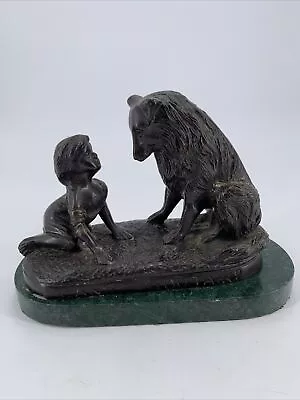 G. Ferrad Can't You Talk Bronze Girl Dog Collie-Wolf Statue Figure Art Marble • $44.95