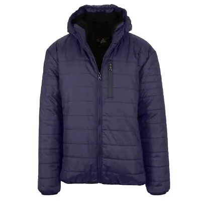 Galaxy By Harvic Mens Sherpa-Lined Hooded Puffer Jacket Large Navy Blue • $16