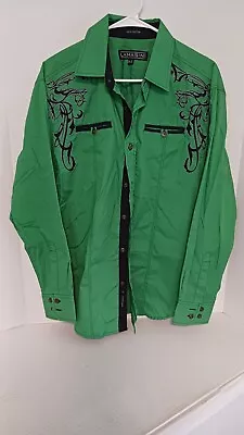 Lamasini Jeans Co. Mens Embroidered Green Pearl Snap Long Sleeve Western Shirt M • $20