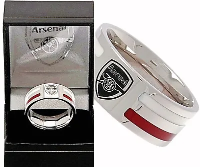 £23.75 • Buy Arsenal Fc Stainless Steel Colour Stripe Band  Ring Complete In Afc Gift Box 