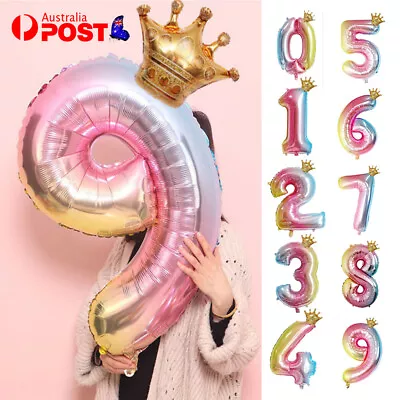 $5.40 • Buy Crown Number Foil Balloons Number Ballon Happy Birthday Party Decoration 32 Inch