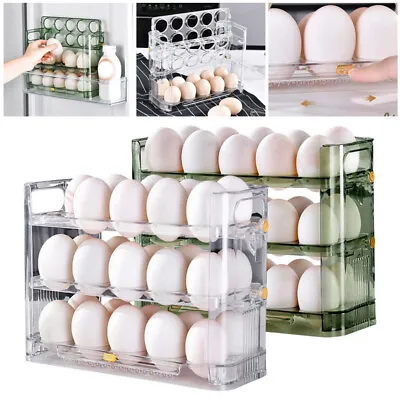 Kitchen Flip-Type Egg Storage Rack Fridge Organizer Egg Creative Holder  Box • £4.99