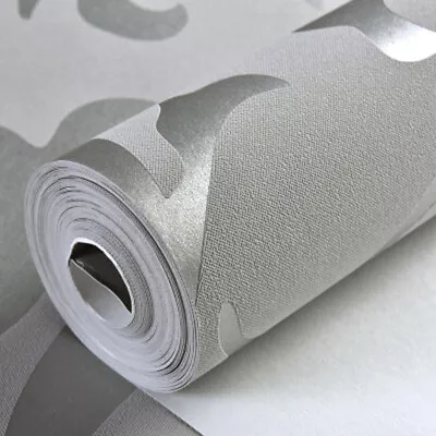 3D Glitter Silver Grey Damask Wallpaper Roll Metallic Silver Textured Wall Paper • £8.95