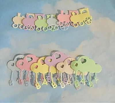 Die Cut Cuts Baby Cloud And Trains X 12 Mixed Colour New Baby Baby Shower Topper • £1.10