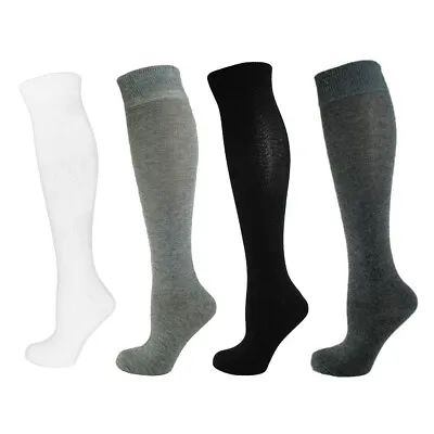 Women Ladies Cotton Rich Plain Colour Long Knee High Socks One Size 4 - 8 • £4.99